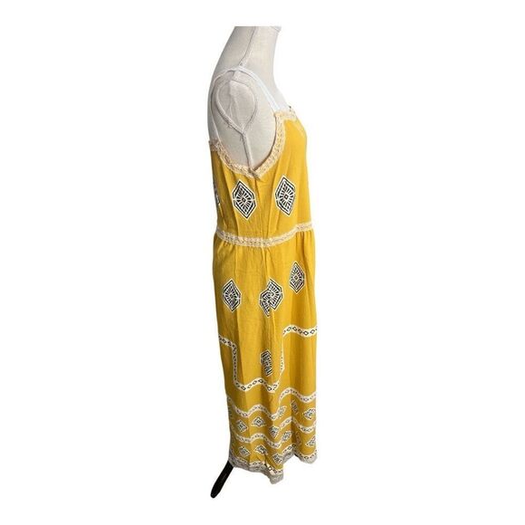 Misslook Maxi Boho Yellow Shift Dress Size M Southwestern Lace Trim Sleeveless - Picture 4 of 12